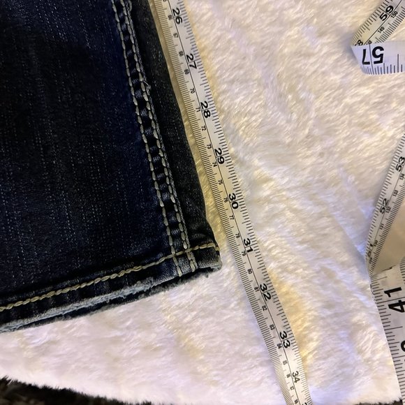 Silver denim slim bootcut jeans.  Embroidered, buttoned back pockets.  Size 24 - Picture 9 of 11